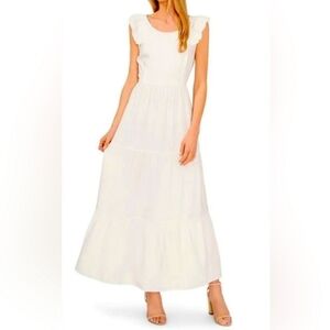 CeCe Womens White Ruffle Sleeve Maxi Dress With Back Tie -Size Large